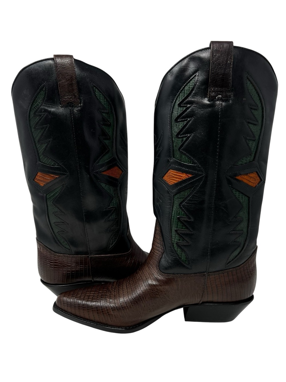 Hunt Club Two-Tone Black Shaft with Brown Textured Foot Cowboy Boots - Picture 3 of 8
